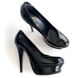 YSL Tribute Platform Black Patent Pumps 41 140mm 6" Heel Round Toe